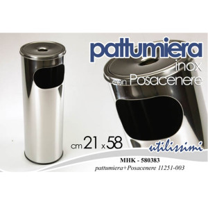 Pattumiera con Posacenere Inox ideale come gettacarte, perfetto all'interno, ideale per l'esterno. Dimensioni:diametro cm. 20x altezza cm. 58