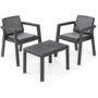 Mobili patio in resina composto da 2 poltroncine 68x64x75H cm e 1 tavolino 65x47x42H cm - Colore grafite - Con 2 cuscini colore grigio